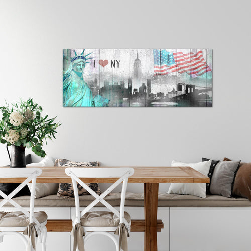 Runa Art Wandbild New York City 1 Teilig 100 x 40 cm Modern Bild auf Vlies Leinwand Städte Wohnzimmer Büro Grau Türkis 034212a