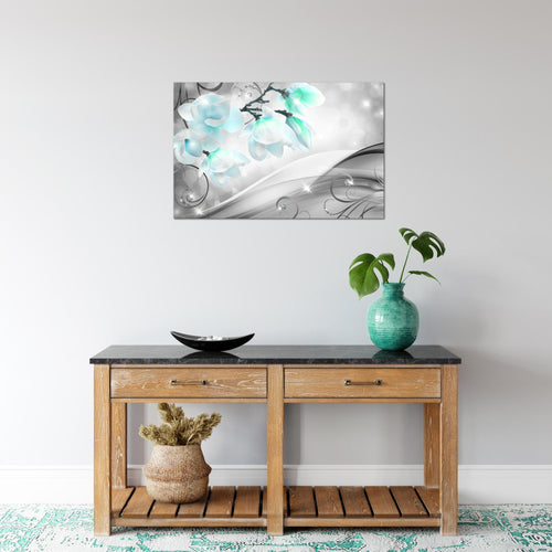 Runa Art Bild Blumen Abstrakt Modern Wandbilder Wohnzimmer 1 Teilig - Made In Germany - Diamant Grau Türkis Flur 035315c