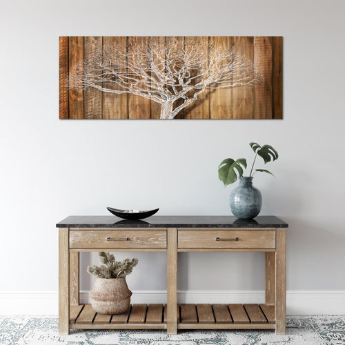 Runa Art Wandbild Baum Abstrakt 1 Teilig 100 x 40 cm Modern Bild auf Vlies Leinwand Holzmotiv Wohnzimmer Beige Braun 039912a