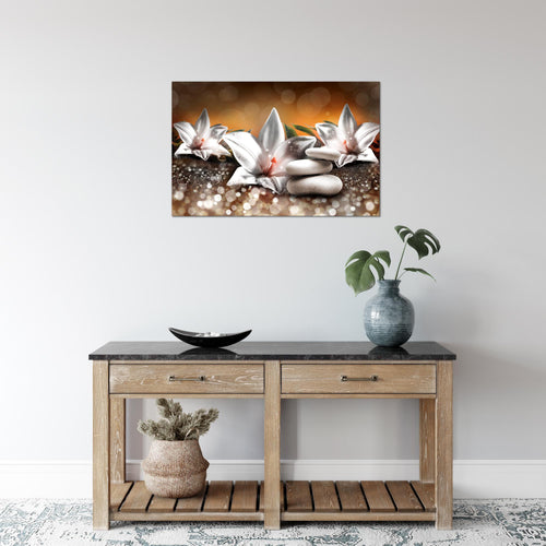Runa Art Bild Blumen Lilien Modern Wandbilder Wohnzimmer 1 Teilig - Made In Germany - Abstrakt Beige Braun Flur 035815a