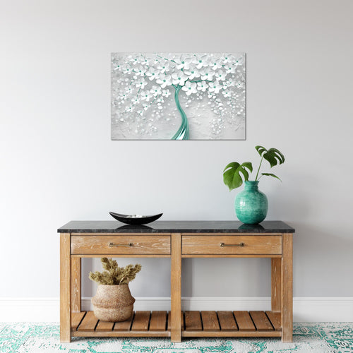 Runa Art Bild Blumen Modern Wandbilder Wohnzimmer 1 Teilig - Made In Germany - Abstrakt Baum Weiss Türkis Flur 039715b