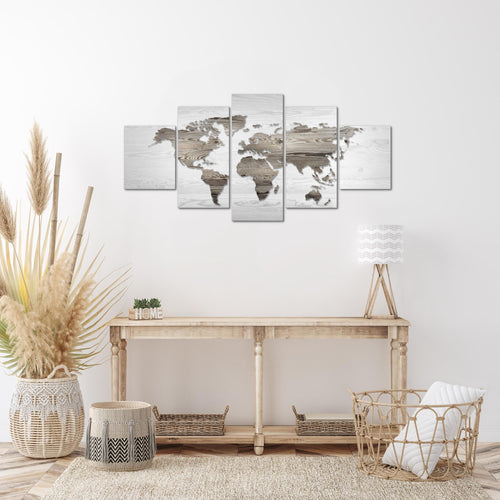 Runa Art Wandbilder Weltkarte 5 Teilig Bild auf Vlies Leinwand Deko Büro Wohnzimmer Holzwand Schwarz Weiss 035052c