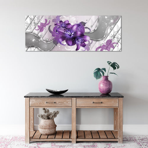 Runa Art Wandbild Blumen Lilien 1 Teilig 100 x 40 cm Modern Bild auf Vlies Leinwand Abstrakt Wohnzimmer Violett Lila 016512c