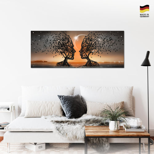Runa Art Wandbild Abstrakt 100 x 40 cm Modern Bild auf Vlies Leinwand Orange Wohnzimmer Schlafzimmer Büro Gesichter 044812c