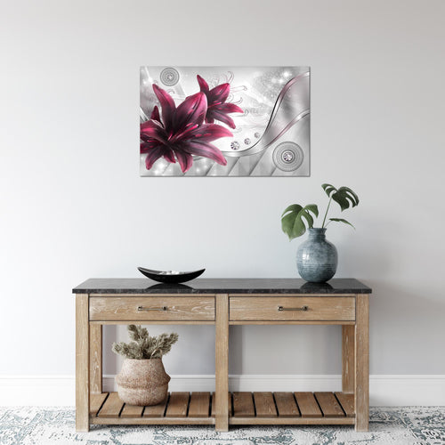Runa Art Bild Blumen Lilien Modern Wandbilder Wohnzimmer 1 Teilig - Made In Germany - Abstrakt Grau Rot Flur 036815a