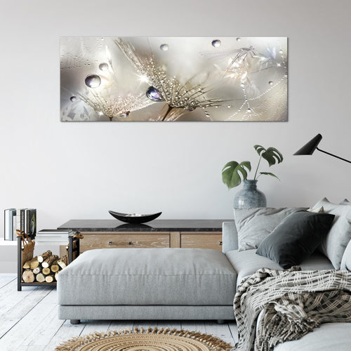 Runa Art Wandbild Blumen Pusteblumen 100 x 40 cm Modern Bild auf Vlies Leinwand Morgentau Wohnzimmer Braun 043112a