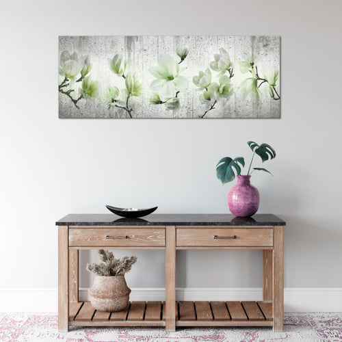 Runa Art Wandbild Blumen Magnolien 1 Teilig 100 x 40 cm Modern Bild auf Vlies Leinwand Abstrakt Wohnzimmer Grau Rosa 007712b