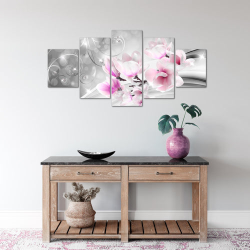 Runa Art Wandbilder Blumen Abstrakt 5 Teilig Bild auf Vlies Leinwand Deko Wohnzimmer 3D Optik Grau Rosa 035352a