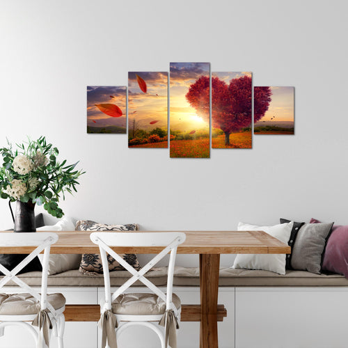 Runa Art Wandbilder Herbst Baum Herz 5 Teilig Bild auf Vlies Leinwand Deko Wohnzimmer Schlafzimmer Natur Rot Blau 605852a