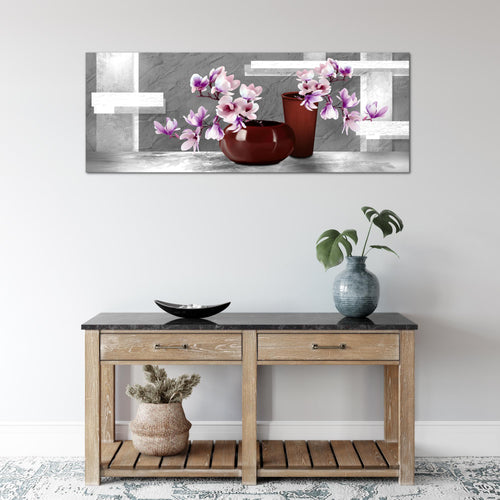 Runa Art Wandbild Blumen Abstrakt 1 Teilig 100 x 40 cm Modern Bild auf Vlies Leinwand Blumenvase Wohnzimmer Grau Rosa 035212c