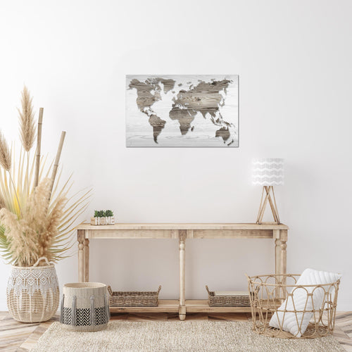 Runa Art Bild Weltkarte Modern Wandbilder Büro Wohnzimmer 1 Teilig - Made In Germany - Holzwand Schwarz Weiss Flur 035015c
