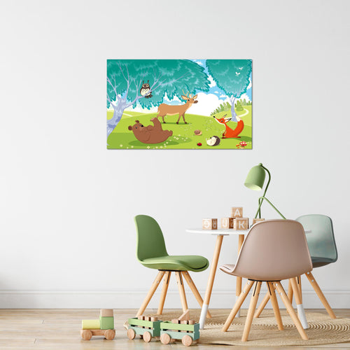 Runa Art Bild Kinderzimmer Wald Modern Wandbilder Babyzimmer Spielzimmer 1 Teilig - Made In Germany - Waldtiere Grün Flur 001815c