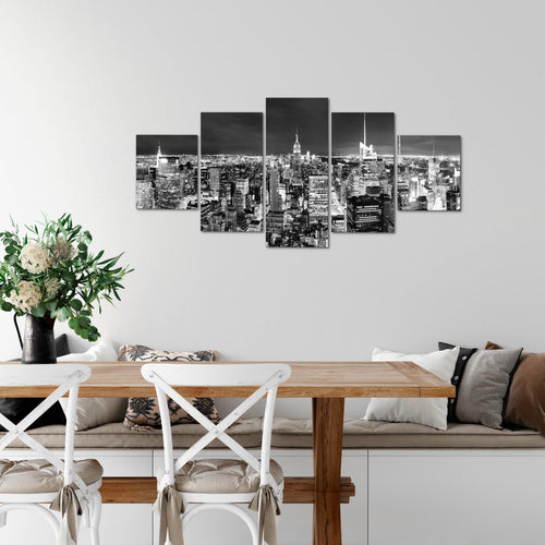 Runa Art Wandbilder New York Skyline 5 Teilig Bild auf Vlies Leinwand Deko Wohnzimmer Büro Amerika NY Schwarz Weiss 036252c
