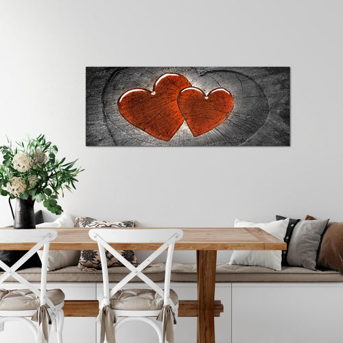 Runa Art Wandbild Herzen Holz 1 Teilig 100 x 40 cm Modern Bild auf Vlies Leinwand Holzoptik Wohnzimmer Schlafzimmer Grau Rot 104112c
