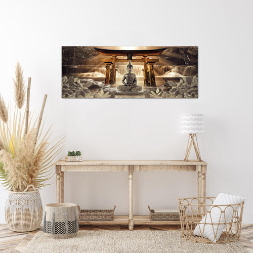 Runa Art Wandbild Feng Shui Buddha 1 Teilig 100 x 40 cm Modern Bild auf Vlies Leinwand Wellness Zen Wohnzimmer Schlafzimmer Braun 036412b