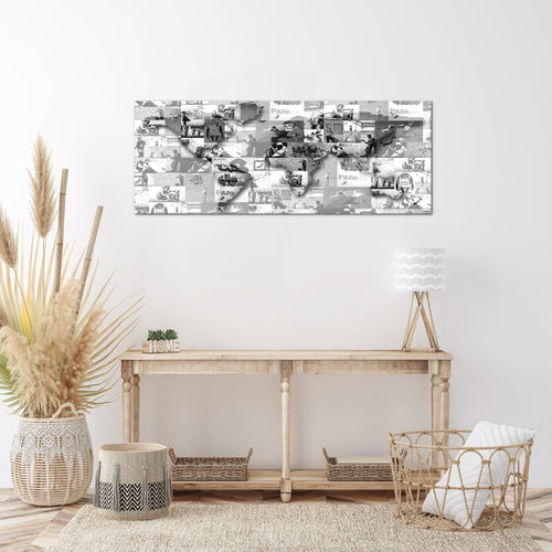Runa Art Wandbild Weltkarte Banksy Collage 1 Teilig 100 x 40 cm Modern Bild auf Vlies Leinwand Pop Art Loft Wohnzimmer Grau 104512c