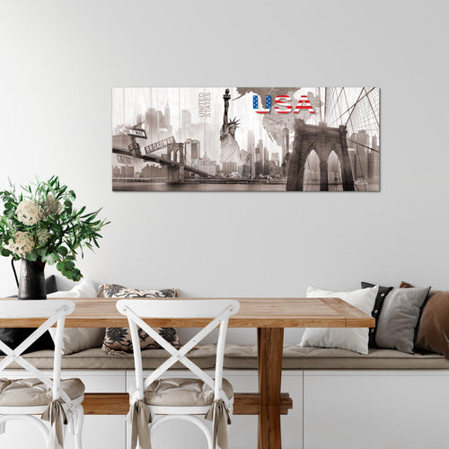 Runa Art Wandbild New York 1 Teilig 100 x 40 cm Modern Bild auf Vlies Leinwand Amerika NY Wohnzimmer Büro Sepia Beige 034712b