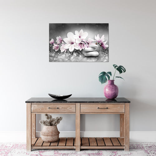 Runa Art Bild Blumen Magnolien Modern Wandbilder Wohnzimmer 1 Teilig - Made In Germany - Abstrakt Grau Rosa Flur 035415a