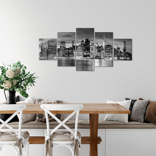 Runa Art Wandbilder New York City 5 Teilig Bild auf Vlies Leinwand Deko Wohnzimmer Büro USA Schwarz Weiss 010052b