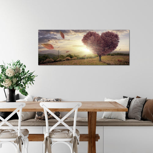 Runa Art Wandbild Herbst Baum Herz 1 Teilig 100 x 40 cm Modern Bild auf Vlies Leinwand Panorama Wohnzimmer Schlafzimmer Beige Braun 605812c