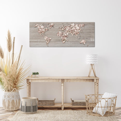 Runa Art Wandbild Weltkarte Blumen 1 Teilig 100 x 40 cm Modern Bild auf Vlies Leinwand Holzwand Wohnzimmer Beige Braun 023212c
