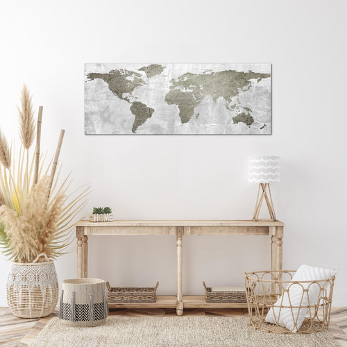 Runa Art Wandbild Weltkarte 1 Teilig 100 x 40 cm Modern Bild auf Vlies Leinwand Kontinente Stein Büro Wohnzimmer Braun 104312b