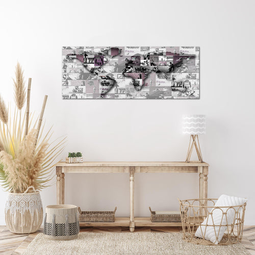 Runa Art Wandbild Weltkarte Banksy Collage 1 Teilig 100 x 40 cm Modern Bild auf Vlies Leinwand Pop Art Loft Wohnzimmer Rosa 104512b