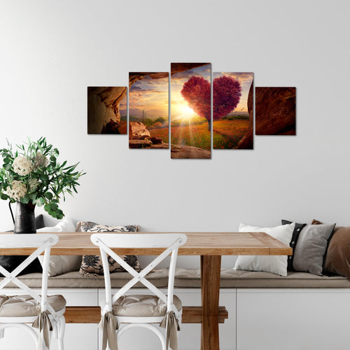 Runa Art Wandbilder Natur Gebirge 5 Teilig Bild auf Vlies Leinwand Deko Wohnzimmer Schlafzimmer Baum Herz Beige Rosa 607652c