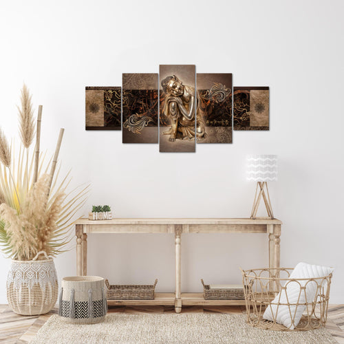 Runa Art Wandbilder Buddha Zen 5 Teilig Bild auf Vlies Leinwand Deko Wohnzimmer Schlafzimmer Feng Shui Braun 041352b