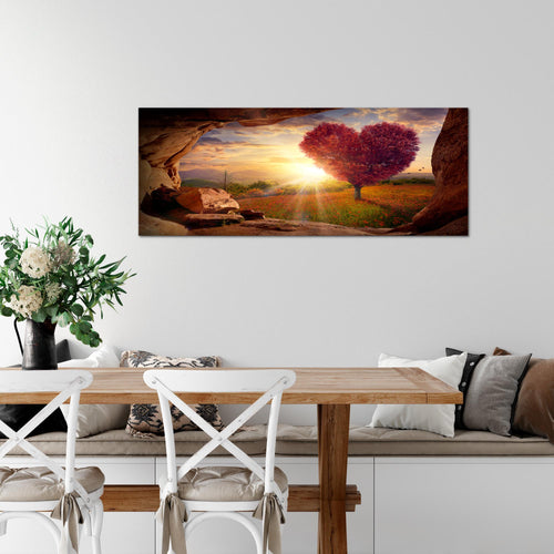 Runa Art Wandbild Natur Gebirge 1 Teilig 100 x 40 cm Modern Bild auf Vlies Leinwand Baum Herz Wohnzimmer Schlafzimmer Beige Rosa 607612c