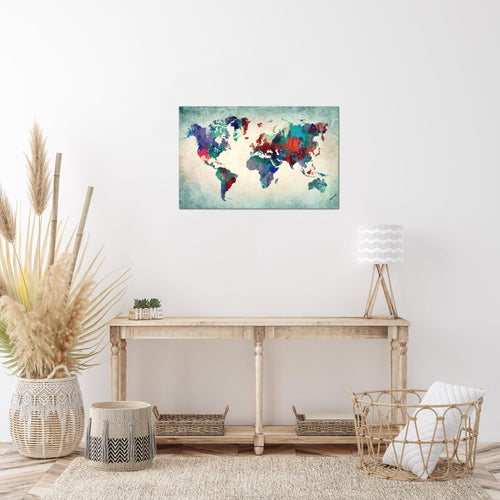 Runa Art Bild Weltkarte Modern Wandbilder Wohnzimmer Büro 1 Teilig - Made In Germany - Kontinente Bunt Grün Flur 105115b