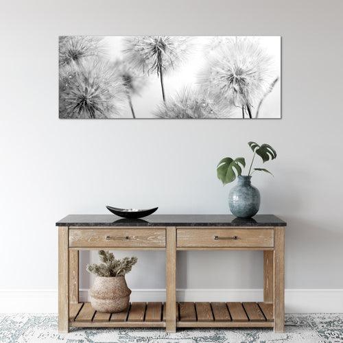 Runa Art Wandbild Blumen Pusteblumen 100 x 40 cm Modern Bild auf Vlies Leinwand Natur Wohnzimmer Schwarz Weiss 042012c