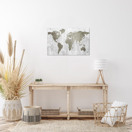 Runa Art Bild Weltkarte Modern Wandbilder Büro Wohnzimmer 1 Teilig - Made In Germany - Kontinente Stein Braun Flur 104315b