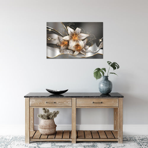 Runa Art Bild Blumen Lilien Modern Wandbilder Wohnzimmer 1 Teilig - Made In Germany - Abstrakt Gelb Gold Flur 039615a