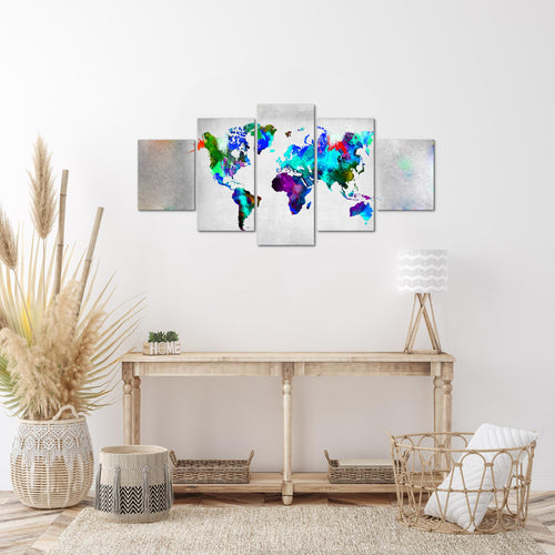 Runa Art Wandbilder Weltkarte 5 Teilig Bild auf Vlies Leinwand Deko Büro Wohnzimmer Stein Beton Bunt 108852b