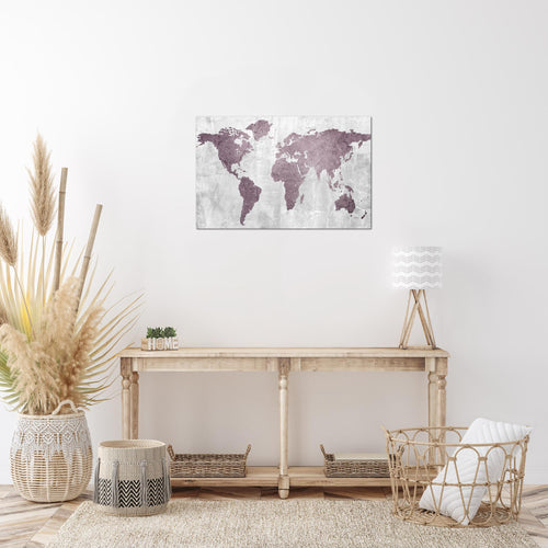 Runa Art Bild Weltkarte Modern Wandbilder Büro Wohnzimmer 1 Teilig - Made In Germany - Kontinente Beton Rosa Flur 104315a
