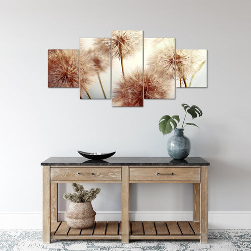 Runa Art Wandbilder Blumen Pusteblumen 5 Teilig Bild auf Vlies Leinwand Deko Wohnzimmer Natur Beige 042052b