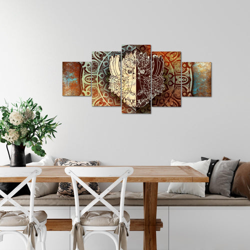 Runa Art Wandbilder Mandala Abstrakt 5 Teilig Bild auf Vlies Leinwand Deko Wohnzimmer Schlafzimmer Kupfer Beige Braun 040152a