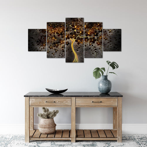Runa Art Wandbilder Blumen 5 Teilig Bild auf Vlies Leinwand Deko Wohnzimmer Abstrakt Baum Schwarz Gold 039752c