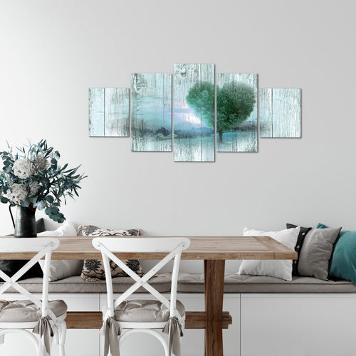 Runa Art Wandbilder Herbst Vintage 5 Teilig Bild auf Vlies Leinwand Deko Wohnzimmer Schlafzimmer Baum Herz Türkis 606552b