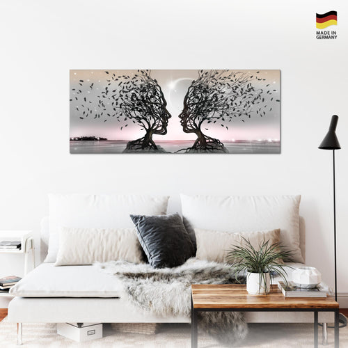 Runa Art Wandbild Abstrakt 100 x 40 cm Modern Bild auf Vlies Leinwand Schwarz Wohnzimmer Schlafzimmer Büro Gesichter 044812b