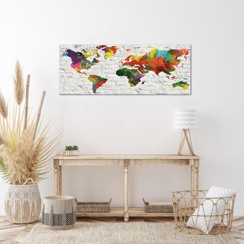 Runa Art Wandbild Weltkarte 1 Teilig 100 x 40 cm Modern Bild auf Vlies Leinwand Steinwand Büro Wohnzimmer Grau Bunt 106912b