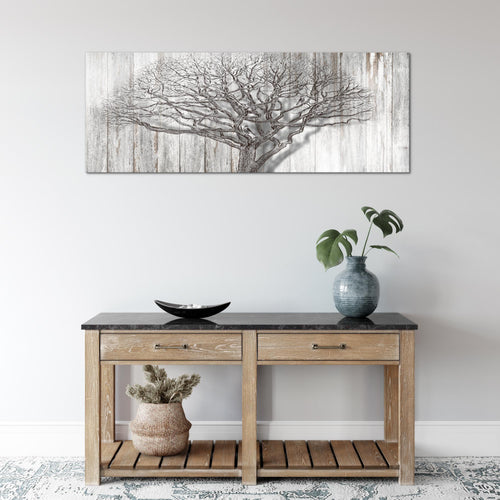 Runa Art Wandbild Baum Abstrakt 1 Teilig 100 x 40 cm Modern Bild auf Vlies Leinwand Holzmotiv Wohnzimmer Türkis Grau 039912c