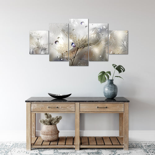 Runa Art Wandbilder Blumen Pusteblumen 5 Teilig Bild auf Vlies Leinwand Deko Wohnzimmer Morgentau Braun 043152a