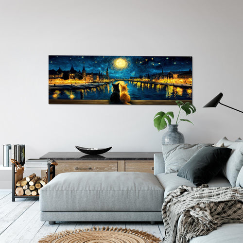 Runa Art Wandbild Tiere 100 x 40 cm Modern Bild auf Vlies Leinwand Nachtblau Wohnzimmer Schlafzimmer Büro Hunde 058412a