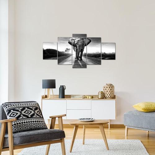 Runa Art Wandbilder Afrika Elefant 5 Teilig Bild auf Vlies Leinwand Deko Wohnzimmer Schlafzimmer Tiere Schwarz Weiss 042652c
