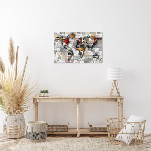 Runa Art Bild Weltkarte Banksy Collage Modern Wandbilder Wohnzimmer Büro 1 Teilig - Made In Germany - Pop Art Rosa Flur 104515b