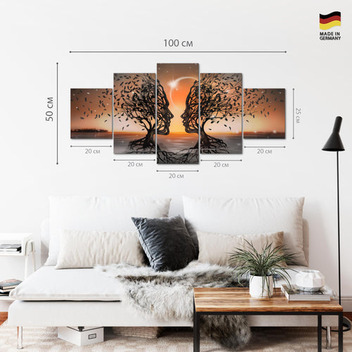 Runa Art Wandbilder Liebespaar 5 Teilig Bild auf Vlies Leinwand Deko Wohnzimmer Schlafzimmer Abstrakt Baum Orange 044852c