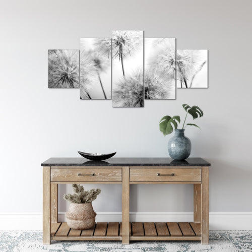 Runa Art Wandbilder Blumen Pusteblumen 5 Teilig Bild auf Vlies Leinwand Deko Wohnzimmer Natur Schwarz Weiss 042052c