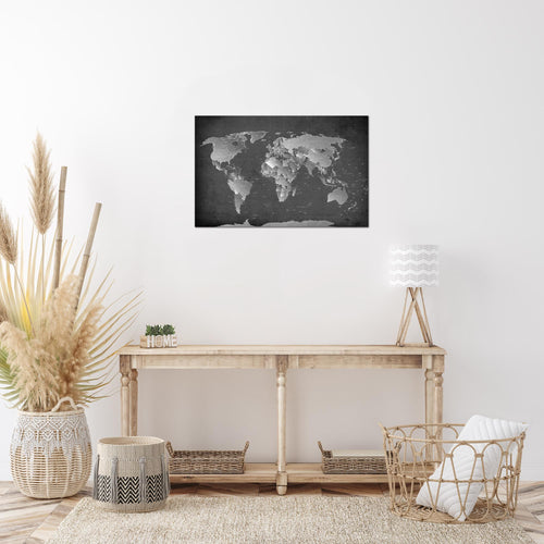 Runa Art Bild Weltkarte Modern Wandbilder Wohnzimmer Büro 1 Teilig - Made In Germany - Landkarte Schwarz Weiss Flur 107615b